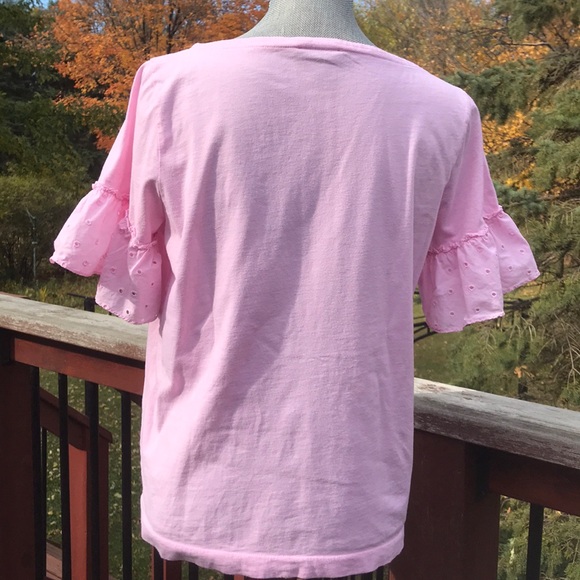 EUC J Crew pink t with unique puffy sleeves. - Picture 2 of 5